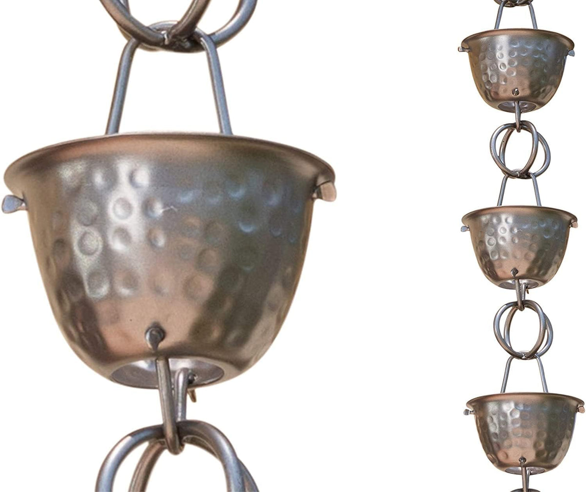 monarch rain chains aluminum hammered cup pewter rain, main product view