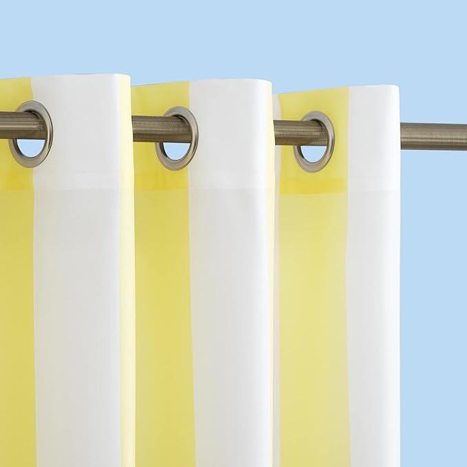 Sun Zero Valencia 2-Pack Cabana Stripe Indoor/Outdoor UV Protectant Energy Efficient Grommet Curtain Panel Pair, Yellow, 54" x 84"
