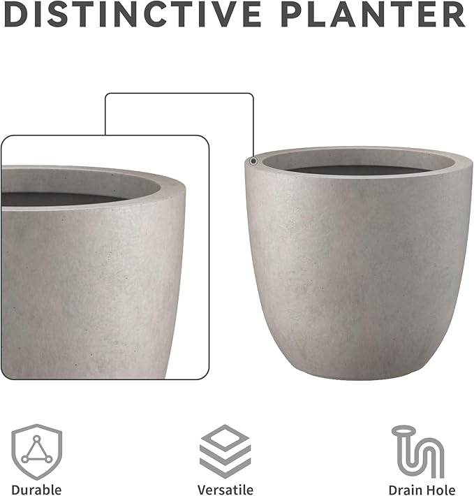 Kante 18",14",10" Dia Concrete Round Planters (Set of 3), Outdoor Indoor Large Planter Pots with Drainage Hole and Rubber Plug for Home Patio Garden, Weathered Concrete