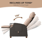 Grand patio Outdoor Recliner with Independent Adjustable Back and Footrest, Air Pump 150° Lay Flat Reclining Chair Removable Olefin Cushion Flip-Up Table Wicker Beige 1PC