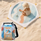 SUNSPOT 5ft Kids Beach Pool – Portable In-Ground Sand Liner with 8 Anchors, Fun Filling Bucket & Travel Carry Bag. The Ultimate Pop-Up Wading Splash Pool for Toddlers and Infants (Funky Waves)