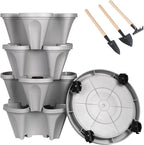 DUNCHATY Stackable Planter, Vertical Garden Planter with Wheels and Tools, Self Watering Strawberry Planter Indoor/Outdoor 4 Tier Herb Planter Pots for Growing Vegetables and Succulents,Gray