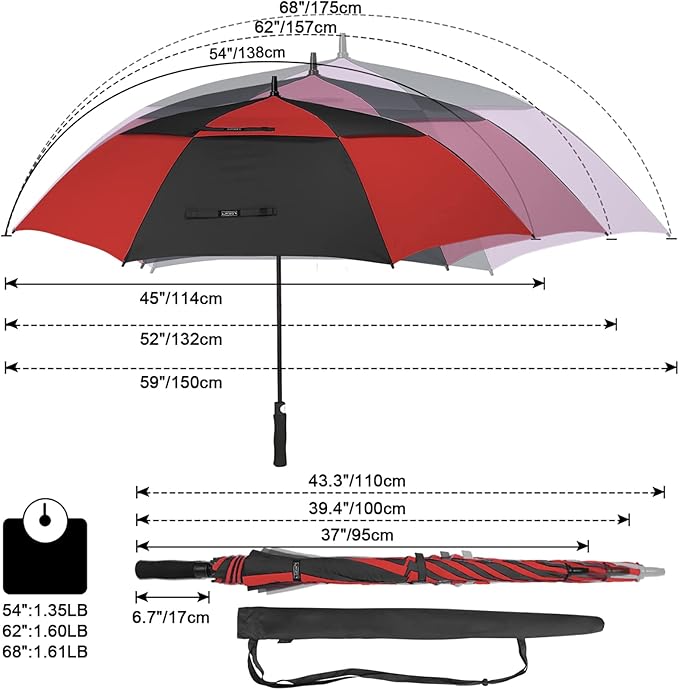 G4Free 47/54/62/68/72 Inch Automatic Open Golf Umbrella Oversize Extra Large Double Canopy Vented Windproof Waterproof Stick Umbrellas