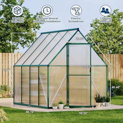 6'x7' aluminum-framed polycarbonate greenhouse, heavy duty polycarbonate greenhouse shown in use