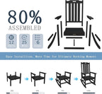 Oversized Rocking Chair Set of 8, Outdoor Rocking Chair for Adults, All Weather Resistant Porch Rocker for Lawn Garden, Black