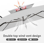 10 X 13 FT Cantilever Outdoor Patio Umbrella with Base Included Large Heavy Duty 360° Rotation Double Top Offset Rectangular Umbrellas with Led Lights for Backyard Outside Deck,Fog Grey