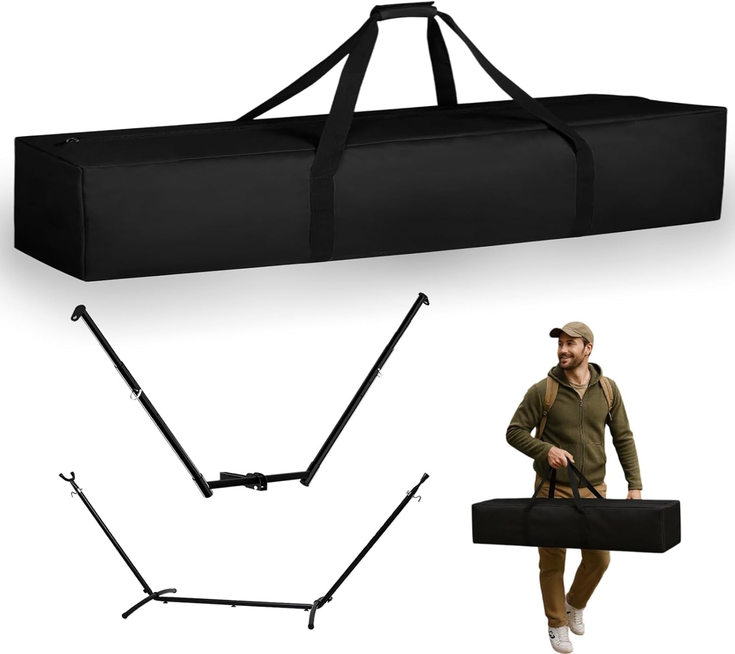 Heavy-Duty Hammock Storage Bag - Black, 41.3''L x 10''W, Oxford Fabric, Zipper Closure, Carrying Bag for Hammock, Stand, Camping Gear & More