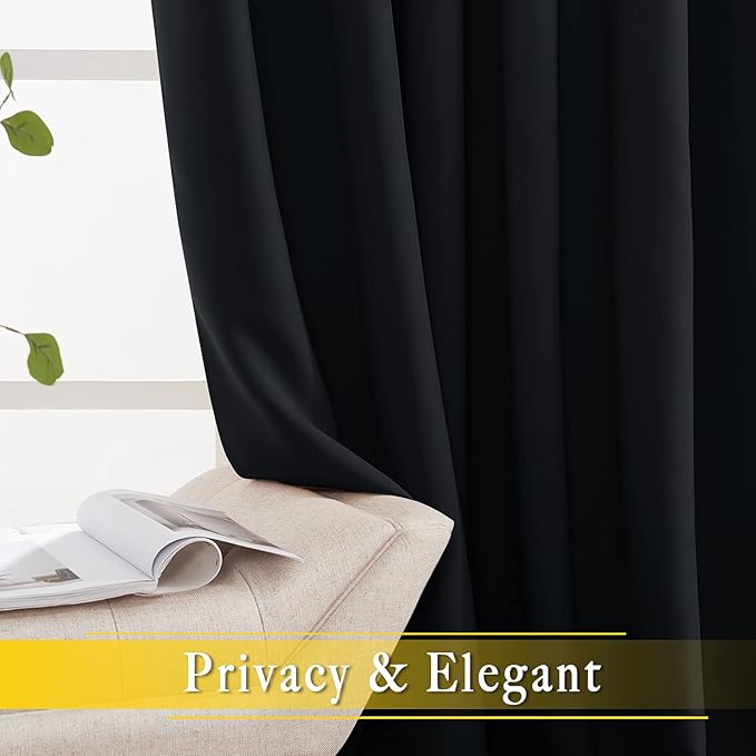 NICETOWN Blackout Curtain for Sliding Glass Door, Patio Door Curtains, Thermal Insulated Wide Drapes/Draperies Light Blocking for Bedroom/Porch (Black, 1 Panel, 80" W by 108“)