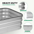 1MORE Raised Garden Bed -8X2X1 Galvanized Planter Box for Outdoor Gardening,5 in 1 Modular Raised Bed Kit with Protective Tape, Gloves for Herb,Ideal for Vegetables and Plants.Sliver-2pack