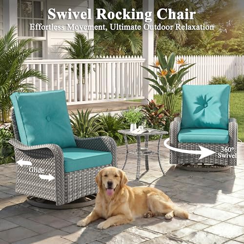 2-seat modern patio furniture set with swivel rocking, side view