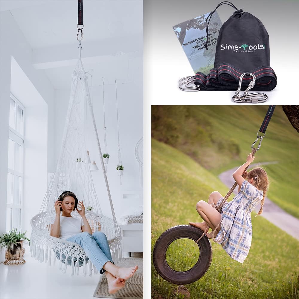Tree Swing Straps Hanging Kit - Two 10ft Extra Long Heavy Duty 2200lbs and Two Safe Lock Snap Carabiner - Perfect for Any Types of Swing - Fast and Easy Installation