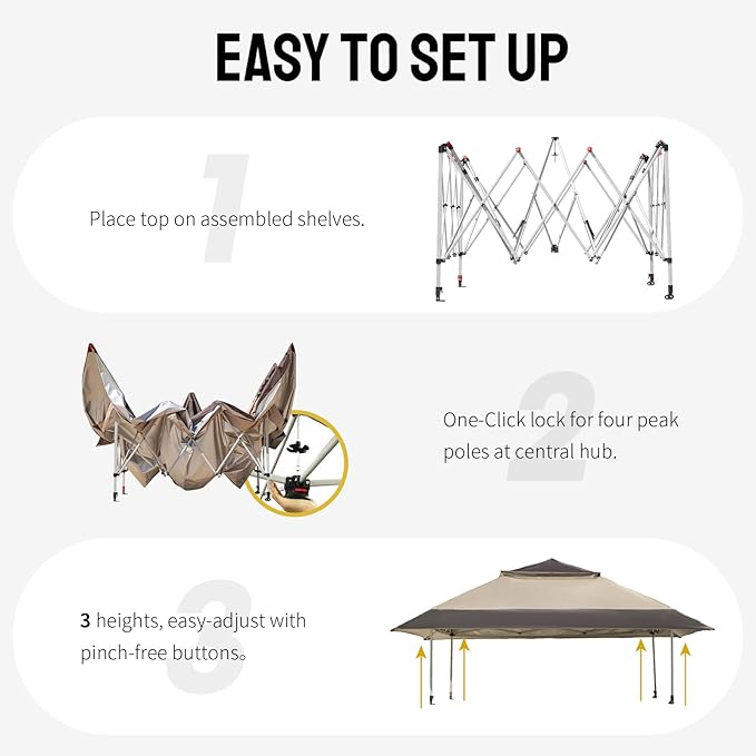 CROWN SHADES 13x13 Pop Up Gazebo, Canopy Tent, Gazebos on Clearance - Outdoor Gazebo for Backyard & Patio Furniture - Carpa Pop Up Tent with Wheeled STO-N-Go Cover Bag (Beige & Coffee)