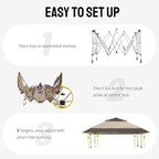 CROWN SHADES 13x13 Pop Up Gazebo, Canopy Tent, Gazebos on Clearance - Outdoor Gazebo for Backyard & Patio Furniture - Carpa Pop Up Tent with Wheeled STO-N-Go Cover Bag (Beige & Coffee)