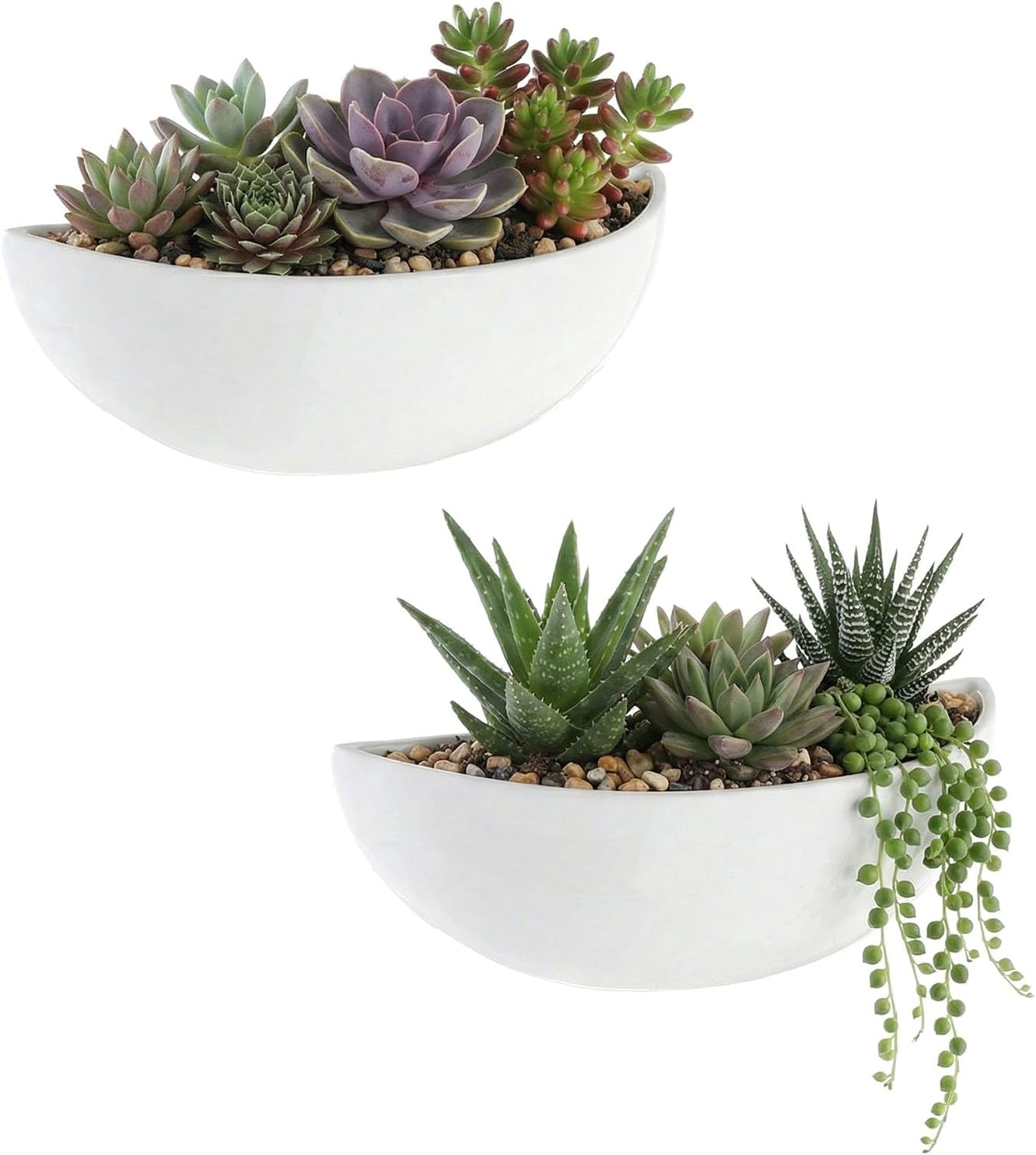 MyGift White Ceramic Wall Planters Half Bowl Hanging Vase Set of 2 | Half Bowl Shape, Space Saving Display, Easy Wall Décor, Plant Showcase, Contemporary Accent, Versatile Home Styling