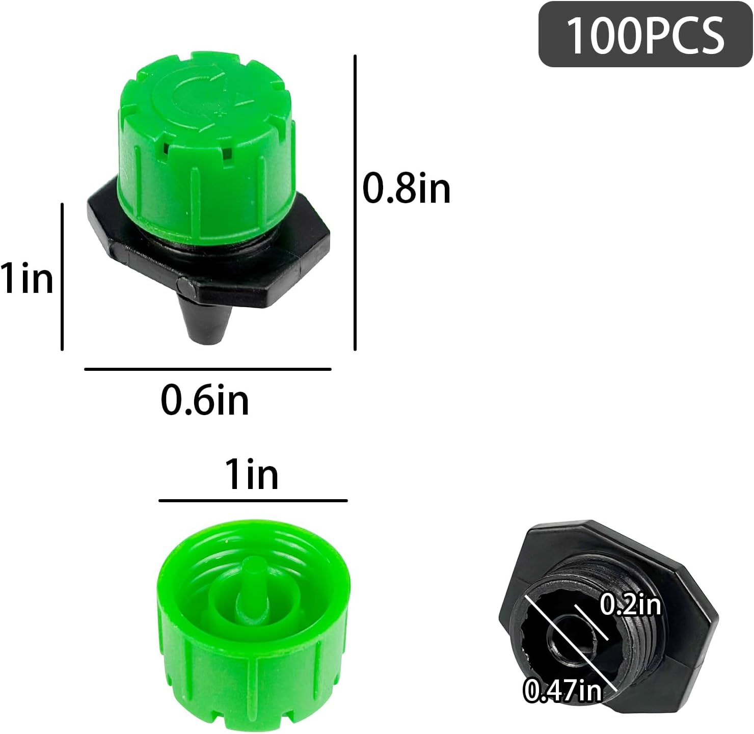 100Pcs Drip Irrigation Emitters,Adjustable Irrigation Drippers Sprinklers | 1/4 Inch Emitters Micro Drip for Watering System (Green-100pcs)