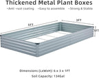 3 Pack 6x3x1FT Galvanized Raised Garden Bed Kit, Outdoor Metal Planter Box for Vegetables, Bottomless Rectangular Gardening Bed with Support Rods, Tool-Free Assembly, Gray