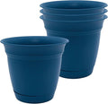 The HC Companies 8 Inch Eclipse Round Planter Pots with Drainage Holes & Attached Saucer, Lightweight UV-Resistant Plastic Indoor Outdoor Planters, 4-Pack Flower Pots for Garden & Home Decor, Peacock