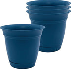 The HC Companies 8 Inch Eclipse Round Planter Pots with Drainage Holes & Attached Saucer, Lightweight UV-Resistant Plastic Indoor Outdoor Planters, 4-Pack Flower Pots for Garden & Home Decor, Peacock