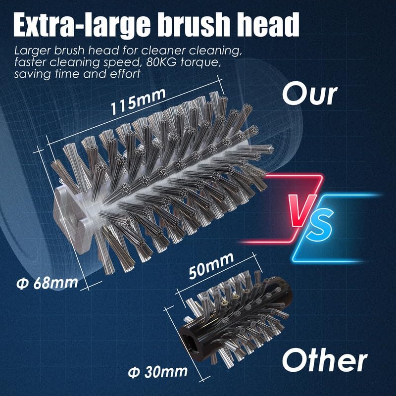 Electric Grill Brush Rechargeable Grill Cleaner 3 Heads 2 Speed 2000 RPM Torque 80KG BBQ Cleaning Brush with Safety Lock Submersible 304 SS Head Splash-Proof Scrubbe IPX7 Waterproof Silvery Black