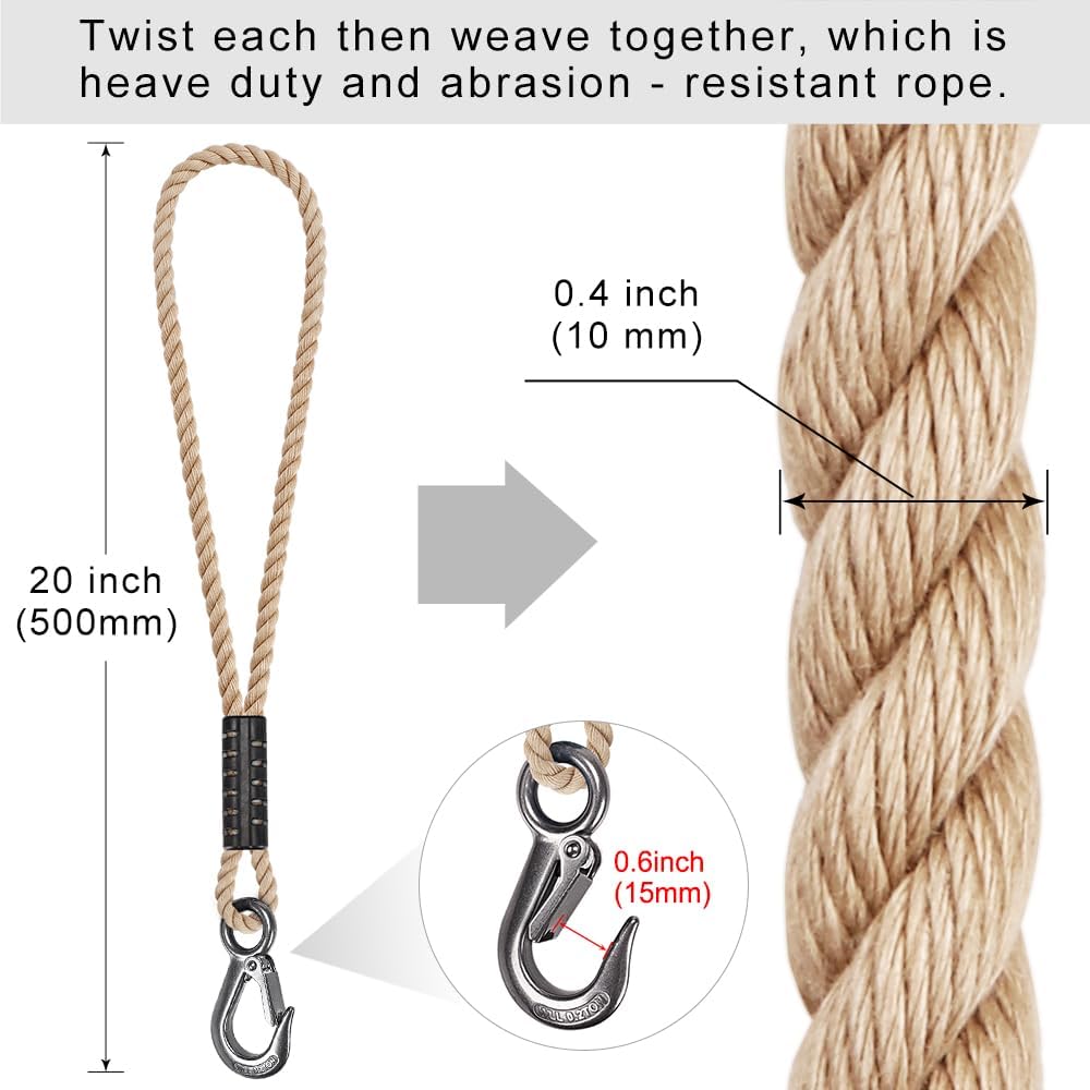 2Pcs 19" Tree Swing Rope Tree Swing Strap for Hanging Hammock | 2500LBs Capacity Swing Extender Rope with Hook Hanging Chair Strap for Swing chair, Tree Branch, Tree Swing Seat