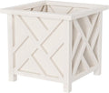 Lattice Design Outdoor Planter Box - 14.75” Square 13” Tall White Plant Pot - Decorative Plant Pots for Front Porch Decor - Flower Pots Outdoor Planters for Porch Patio or Garden Decor by Pure Garden