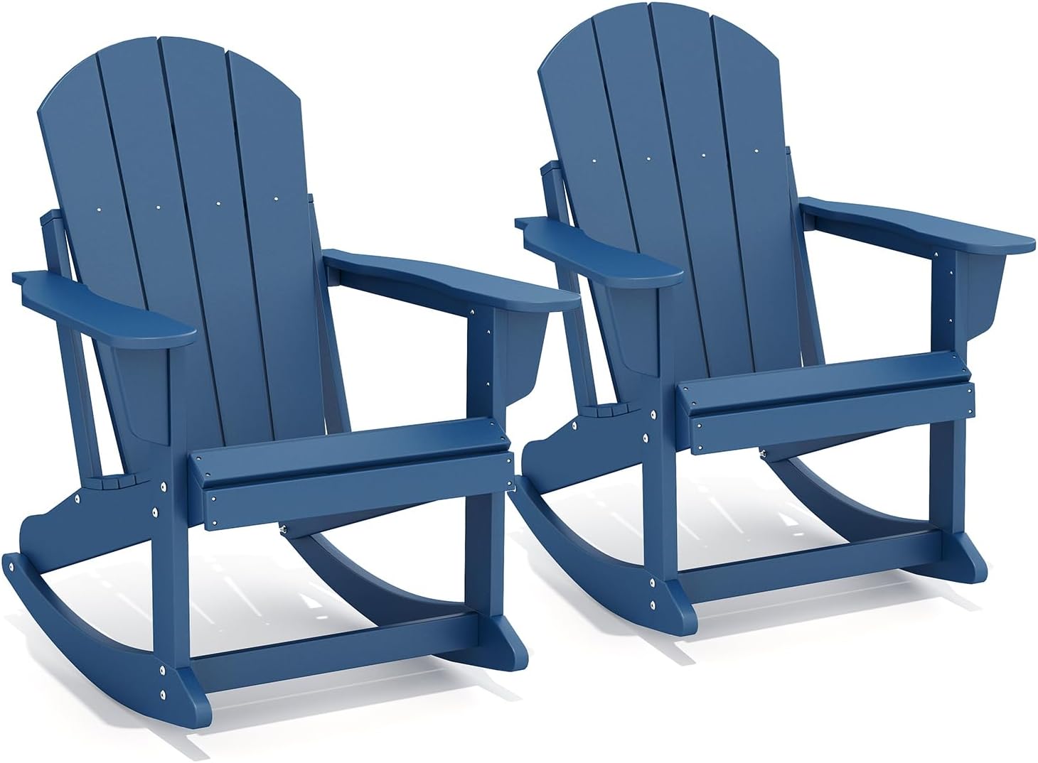 GREENVINES Adirondack Rocking Chairs Set of 2, HDPE Outdoor Rockers, Blue | Heavy Duty Thickened Legs | 5’’ Wide Armrests | All Weather | Porch Rocker Chair | Low Maintenance for Patio Deck Fire Pit