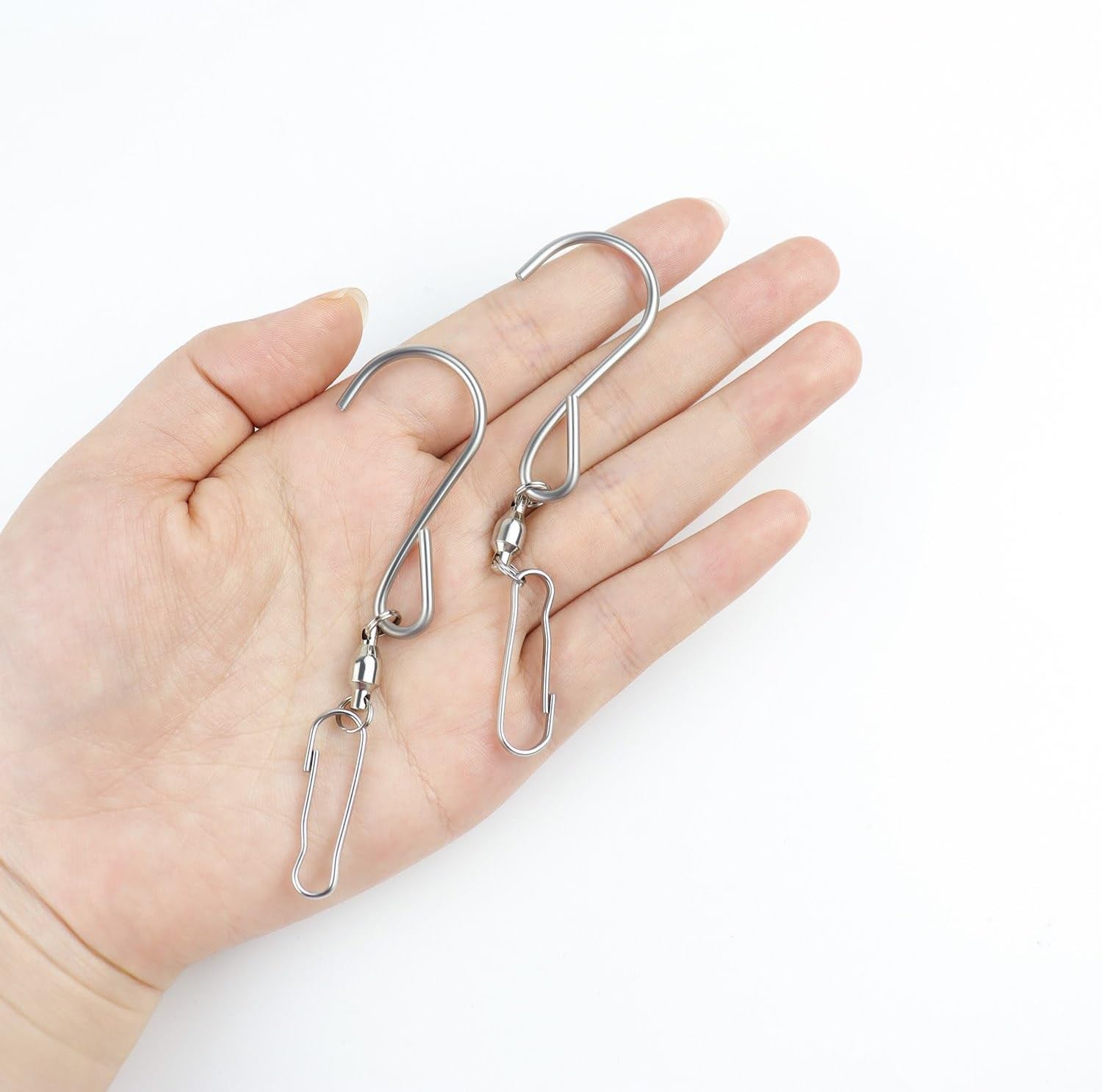 20 Pack Swivel Hooks for Hanging Wind Spinners Stainless Steel Swivel Hook Clips for Wind Chimes Bird Feeder Crystal Twisters 360 Degree Rotating Wind Spinner Hooks Party Supply (Silver)