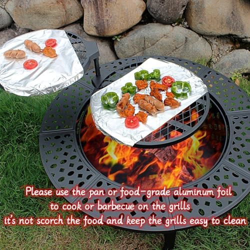 outvue 36 inch fire pit with 2 grills,wood, side view