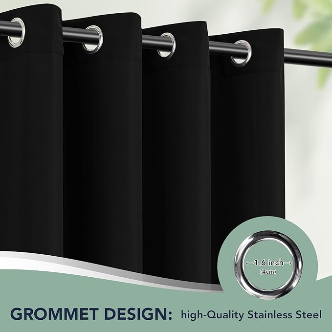 Black Outdoor Curtains for Patio Waterproof - 6 Panels Privacy Weatherproof Outside Curtains with Grommets for Pergola, Gazebo, Porch, Cabana, Balcony, 54 x 95 Inch