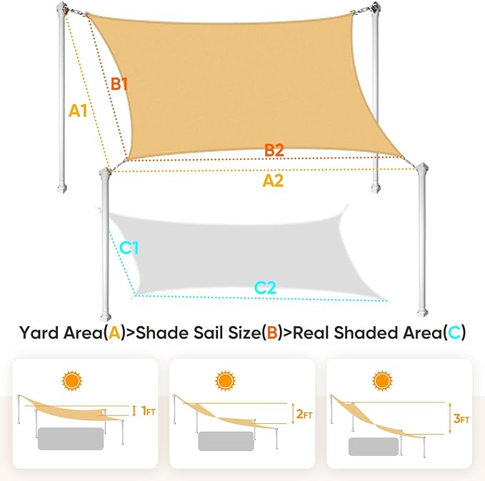 Quictent 20x16ft Rectangular Sun Shade Sail 185G HDPE Canopy 98% UV Block Outdoor Patio Garden Commercial Deck with Hardware Kit (Sand)