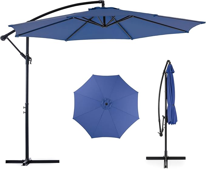 OLIXIS 10FT Offset Patio Umbrella, Cantilever Table Umbrellas for Outdoor Sun Shade UV Protection with Easy Tilt Adjustment, 8 Ribs for Backyard, Lawn, Garden, Pool - Blue