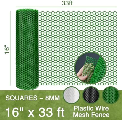 green plastic wire mesh fence 16in x 33ft shown in use