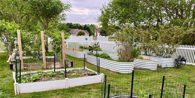 A ANLEOLIFE Set of 14, 18 Inch Tall Raised Garden Beds Kit, Heart-Shaped, Large Oval & Round Metal Planters – Ideal for Backyard Vegetables Flowers Herbs, Antique White