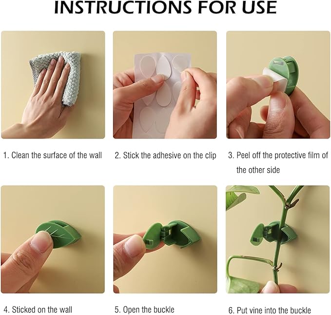 40 Pcs Plant Climbing Wall Fixture Clips Self-Adhesive Hook Vines Traction Clips Invisible Holder Garden Green Leaf Simulation Self-Adhesive Hook Wire Fixing Supporting