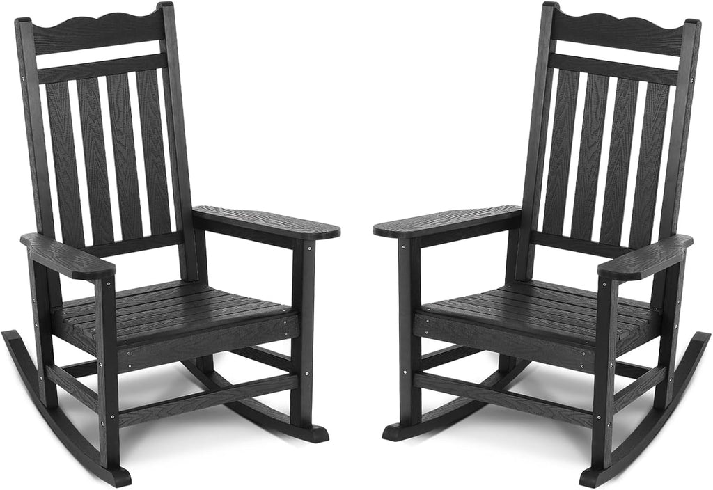 Stoog All-Weather Outdoor Rocking Chairs Set of 2, Oversized Rocking Chairs with 400 lbs Weight Capacity, for Backyard, Fire Pit, Lawn, Garden, Black
