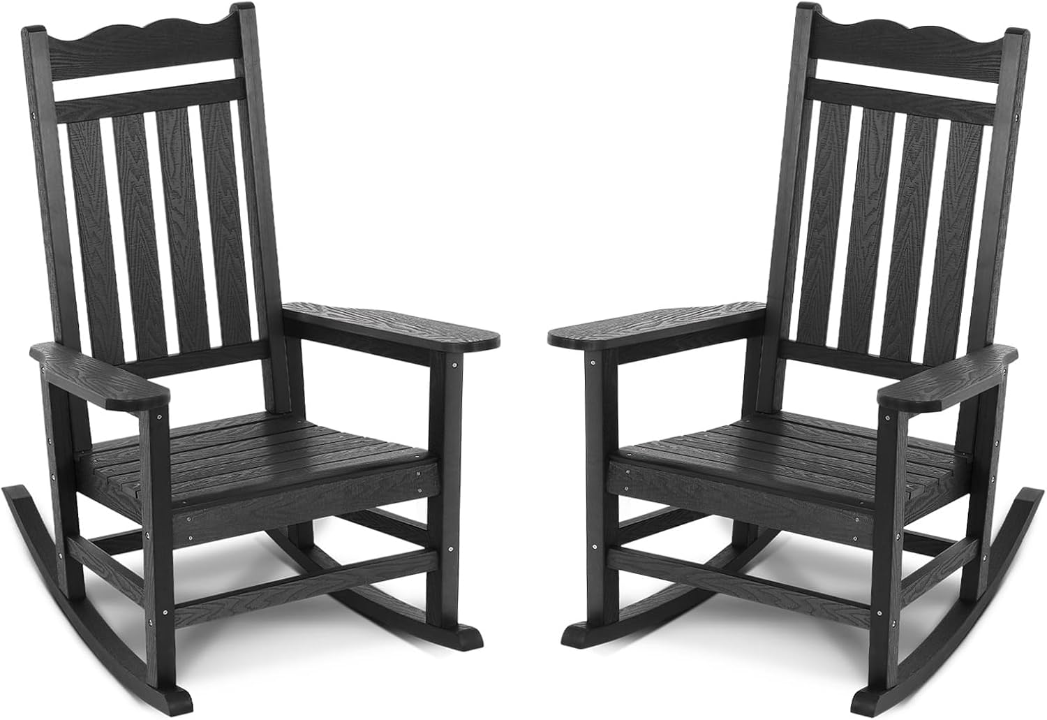 Stoog All-Weather Outdoor Rocking Chairs Set of 2, Oversized Rocking Chairs with 400 lbs Weight Capacity, for Backyard, Fire Pit, Lawn, Garden, Black