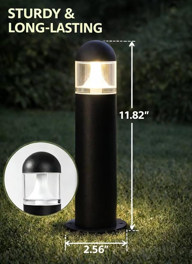 8 Pack Aluminum Low Voltage Landscape Pathway Lights Wired, Outdoor Modern 12V LED Bollard Lights for Driveway Garden Walkway Yard (Included Connectors), 2700K Warm White Waterproof, Black