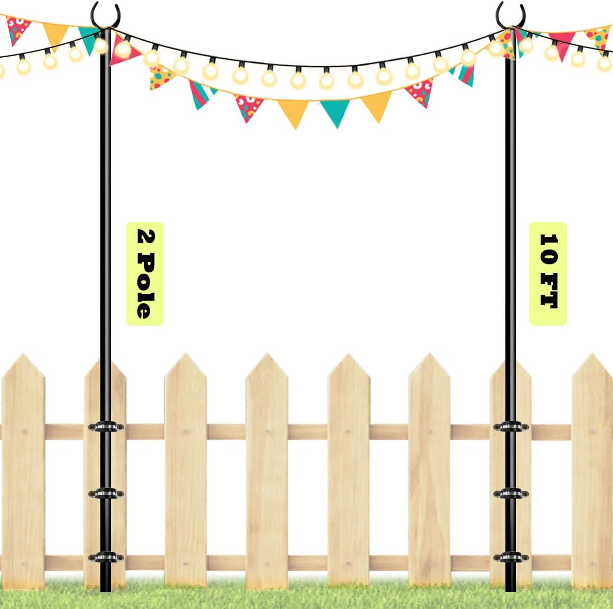 10ft string light poles for outdoors, outside light, main product view