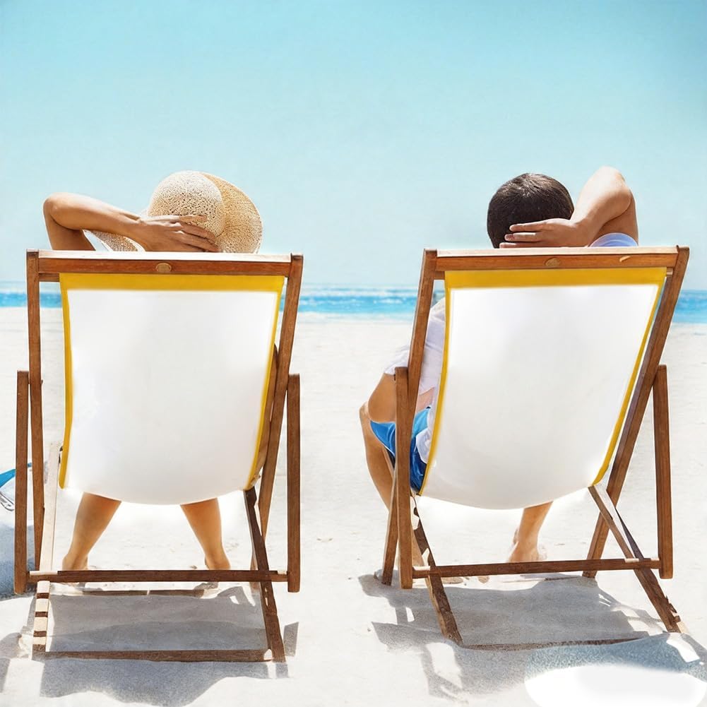 GORGECRAFT 120x43.5cm Thicker Beach Sling Patio Chairs Canvas Gold Folding Chair Replacement Outdoor Chairs Cloth Replacements Portable Reclining Sling Chair Fabric for Summer Vacation Sunbathing