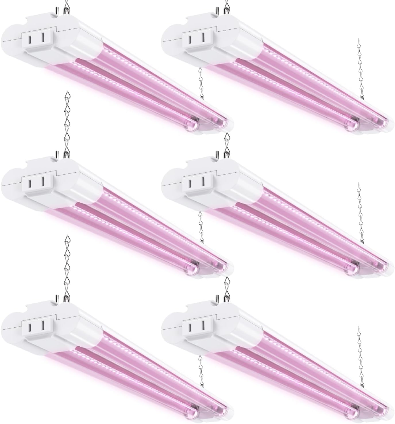 Sunco 6 Pack 2FT LED Grow Light, Full Spectrum, 20W | Indoor Lighting, for Seed Starting, Seedling, Indoor Plants, Plug in Suspended Fixture, Link Up to 8, Inline Switch