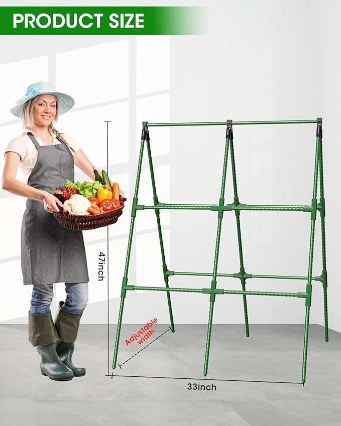 2 Pack Cucumber Trellis, Garden Trellis for Climbing Plants Outdoor, A-Frame Cucumber Trellis for Raised Bed, Plant Grow Support for Tomato, Squash, Vegetable, Flower(33"x47"x2Pcs)