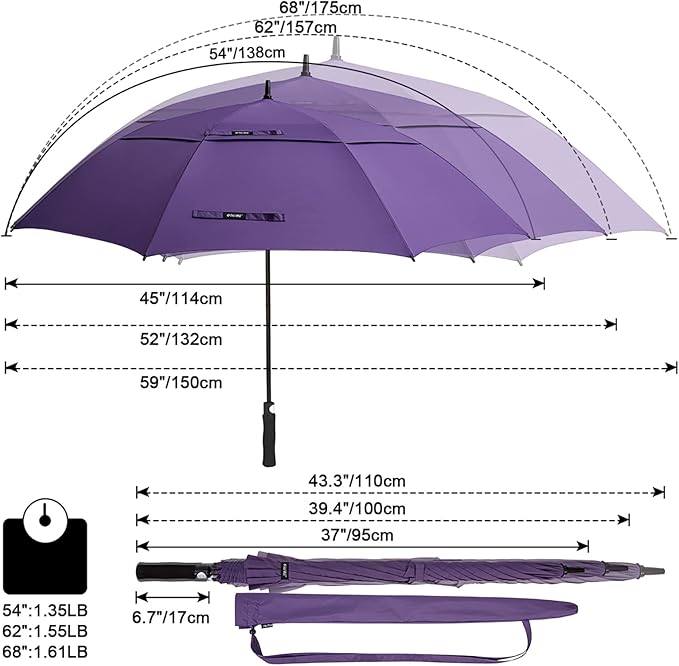G4Free 47/54/62/68/72 Inch Automatic Open Golf Umbrella Oversize Extra Large Double Canopy Vented Windproof Waterproof Stick Umbrellas