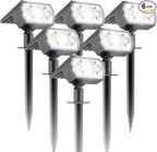6 Packs Solar Spot Lights Outdoor, 64 LED 6500K Solar Lights Outdoor, IP67 Waterproof, Adjustable Brightness Dusk to Dawn Solar Spotlights for Garden, Yard, Lawn, Walkway, Driveway - Cool Daylight