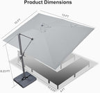 PURPLE LEAF Patio Umbrella 10' X 13' Rectangle Cantilever Umbrella Large Aluminum Outdoor Umbrellas with 360-degree Rotation & UPF40+ Premium Fabric for Deck Pool Garden Yard, Pebble Grey