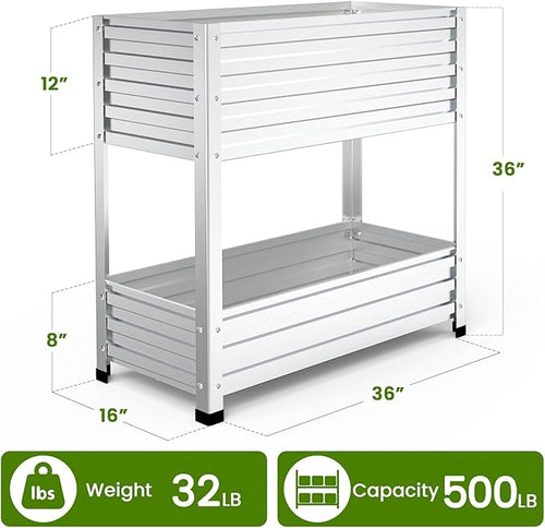 2-Tier Galvanized Raised Garden Bed with Legs, 36"x16"x36" Metal Elevated Planter Box (12" Top/8" Bottom Depth), 500LB Capacity for Vegetables, Herbs, Leafy Greens, Flowers on Patio Yard