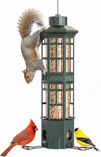 Metal Hanging Squirrel Proof Bird Feeders, Gravity Spring Closure System, Chew Resistant, Large Capacity, Weatherproof Bird Feeders for Outdoors, Olive Green