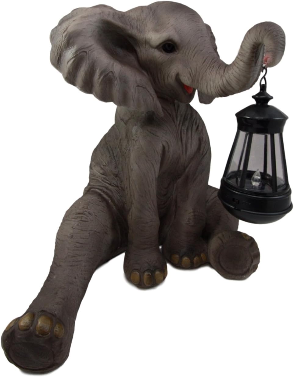 Ebros Safari Savanna Wildlife Animal Melee Adorable Pachy Elephant Statue Home Patio Decor Figurine with Solar LED Light Lantern Lamp 13.75" H Guest Greeter Courtesy Light Path Lighter Sculpture