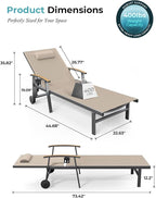 Ciokea Outdoor Lounge Chair with Pillow Set of 4, 5-Position Chaise Lounge with Wheels & Armrests, 400 lbs Heavy Duty Aluminum Pool Lounge Chairs, for Beach, Deck, Poolside & Backyard, Khaki