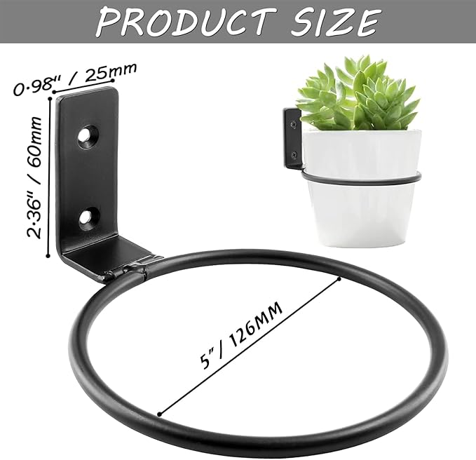 6 Pack 5 inch Flower Pot Holder Ring, Flower Pot Holder Ring Wall Mounted Set Wall Mounted Metal Planter Hanger Matte Black Hanging Plant Holder