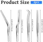 4Pcs Stainless Steel Tweezers Set for Small Garden Kitchen | 6.3″ / 6.5″ Straight & Curved Tip Precision Food Succulent Tweezers Multi-Purpose Tweezer Set Tools for Indoors and Outdoors